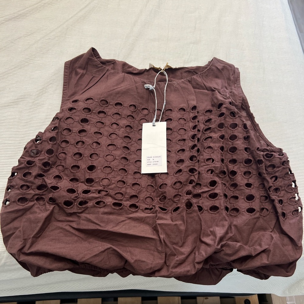Sleeveless Brown Eyelet Tank Top